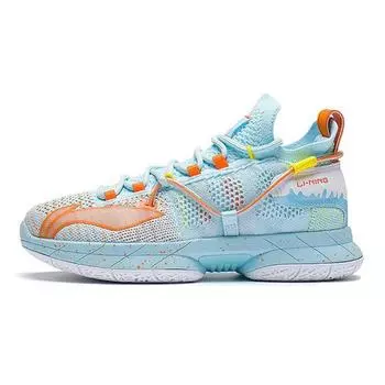 Баскетбольные кроссовки Li Ning Youth Flash 6 с противоскользящей подошвой, амортизирующей, износостойкой подошвой, средней высоты, детские баскетбольные кроссовки синего цвета YKBR024-9 39