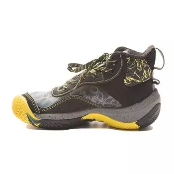 Баскетбольные кроссовки Li Ning Youth Iteam с круглым носком, флисовые, нескользящие, амортизирующие, износостойкие, средней высоты, детские баскетбольные кроссовки черного и желтого цвета YKBR068-23 36