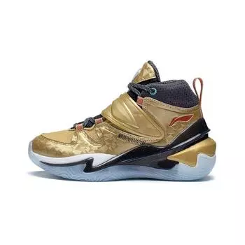 Баскетбольные кроссовки Li Ning Youth с защитой от скольжения, амортизирующие, износостойкие, высокие, детские, золотистые, YKBS084-1 36