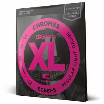 Басовая струна с плоской обмоткой, длинная шкала, 5 струн D Addario .045-.132 ECB81-5 []