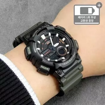 Батарея Casio, срок службы 10 лет, водонепроницаемость 100 метров, простой водонепроницаемый будильник Telememo 110, хаки A