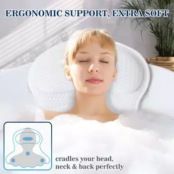 Bath Pillow, Bath Neck and Back Support Deluxe Bath Pillow, Soft 4D Mesh Fabric, Relaxing Bath Accessories Spa Gifts темно серый