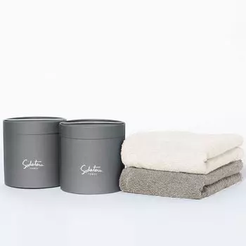 Bath Towel Pair Mist x Moon Greige 60 x Boxed Feel Set, (White) (Brown), 120cm, 100% Cotton, (SD-FEELGF-BGGMI)