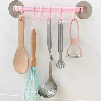 Bathroom 6 Row Hooks Towel Double Adjustable Wall Holder Hanger Tool Bathroom Hanger Organizer Home Accessories белый