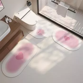 Bathroom Diatom Mud Floor Mat Bathroom Toilet U-shaped Mat Toilet Door Door Household Three-piece Water-absorbing and Anti-slip Mat (40CMx80CM)