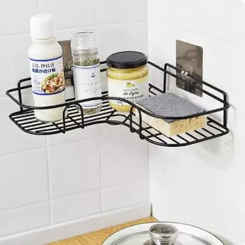Bathroom Iron Shelf Rack Wall Mounted Triangular Corner Storage Shelves Shampoo Holder Drain Basket Organizer Bath Accessories белый