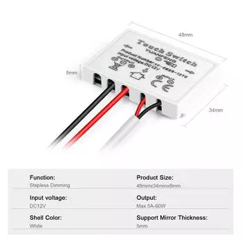 Bathroom Mirror LED Dimmer Touch Switch Work With DC12V LED Strip Stepless Dimming Control Glass Penetration for Home Lighting