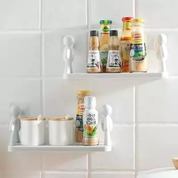 Bathroom Self-adhesive Shampoo Shelves Shower Towel Storage Rack Cosmetic Toilet Organizer Home Decor Kitchen PP Plastic Rack серый