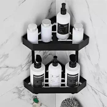 Bathroom Shelf Chrome Bath Shower Shelf Stainless Steel Black Bathroom Corner shelf Wall Mounted Grey Kitchen Storage holder