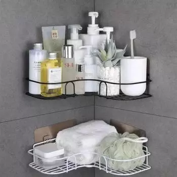 Bathroom Shelf Wall Mounted Corner Storage Rack Non Perforate Rack Cosmetics Washing Rack Shower Drain Basket Tripod Rack