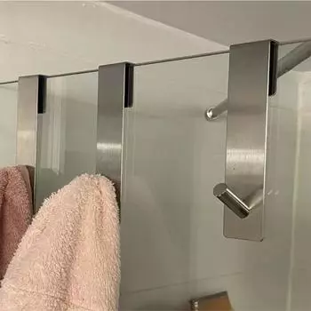 Bathroom Stainless Steel Over Glass Door Shower Door Back S-Shape Shower Towel Rack Back-mounted Bathrobe Hanger Holder чёрный