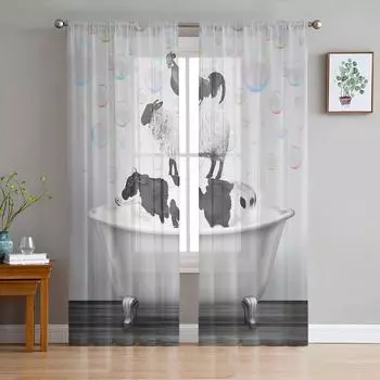 Bathtub Cows Cock Bubbles Curtain For Living Room Transparent Tulle Curtains Window Sheer For The Bedroom Accessories Decor W135 x H114cm