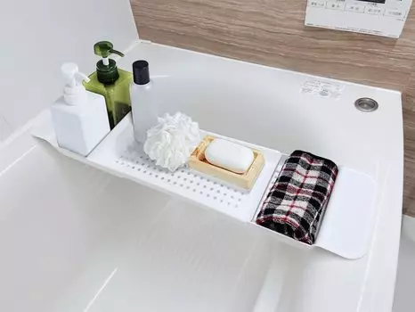 Bathtub Tray Telescoping Bathroom Rack Bath Table with Drainer Bath Rack with Smartphone Stand 55-78cm Non-Slip