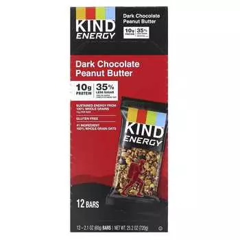Батончики KIND, Energy, темный шоколад с арахисовым маслом, 12 батончиков, 60 г (2,1 унции) каждый