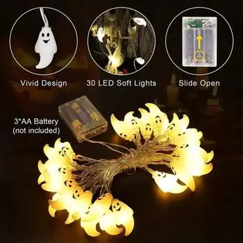 Battery Operated Halloween Ghost String Lights LED Hanging Decorative Lamp for Indoor Outdoor Yard Party Haunted House Bar Holiday Atmosphere 1.5M 10LEDs