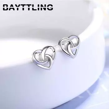 Bayttling 925 Sterling Silver Temperament Simple Heart-Shaped Stud Earrings For Women Fashion Jewelry Earrings серебряный
