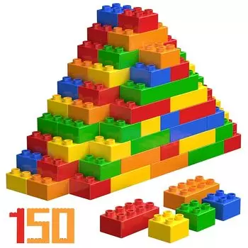 Базовый набор блоков HIUME 150 деталей 5 цветов Совместимость с блоками Lego Duplo и Anpanman Совместимость с блоками Lego Для малышей Набор строительных блоков
