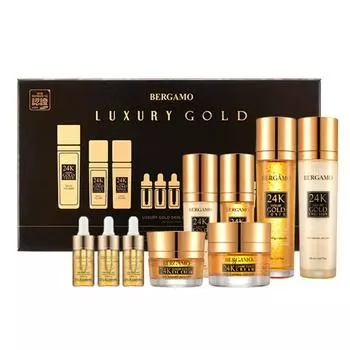 Базовый набор косметики Bergamo Real 24K Gold из 9 предметов, золотой коллаген, 1 набор