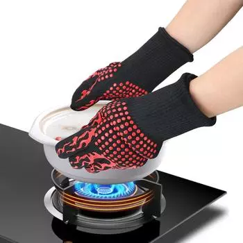 BBQ Fire Gloves Extreme Heat Resistant Fireproof Oven Mitts 300-500 Centigrade Microwave Oven Gloves Non-slip Flame Retardant