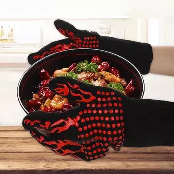 BBQ Gloves Silicone Heat-Resistant Glove Kitchen Microwave Oven Mitts 500 800 Degree Fireproof and Non-Slip Barbecue Gloves