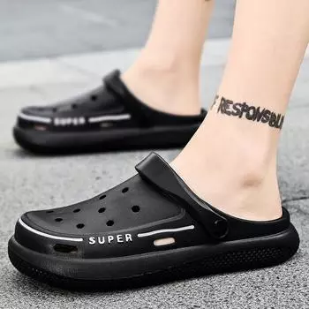 Beach Hole Shoes Men S Non-Slip Outer Sandals Trendy Fashion Thick-Soled Shit-Stepping Slippers 39 серый