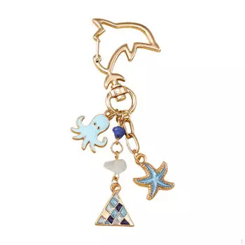 Beach Keychain Bag Pendant Creative Ornament Funny Unique Women Girls Car Keyring Key Chain for синий