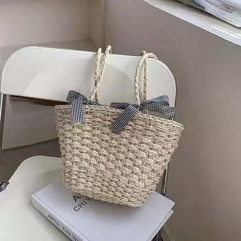 Beach Straw Bag Women s Large Capacity Beach Holiday Braided Foreign Style Single Shoulder Bucket Bag хаки