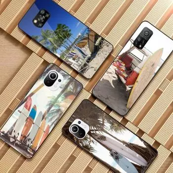 Чехол для телефона Beach Surfboard Surfing для Xiaomi 12 11T 10 9 Redmi Note 11 10 10S Pro Redmi 9 9A 8, черный, из поликарбоната, стеклянный чехол для телефона Xiaomi 12-12X