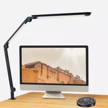 BeaNet Настольная лампа LED Remote Light Вспомогательная 4-уровневая регулировка яркости Цветная настольная лампа с зажимом Подставка Светильник из армированного алюминиевого сплава Складная регулируемая столешница
