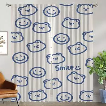 Bear Anti-mosquito Curtains for Living Room Curtain Partition Shades Blackout Curtains 2 Pieces Tulle for Bedroom Kitchen Camera W50xH70cmx2pcs-CL