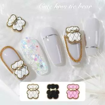 Bear Bow Tie Bear Manicure Accessories 3D Nail Art Decorations Nail Art Rhinestone DIY Nail Jewelry розовый