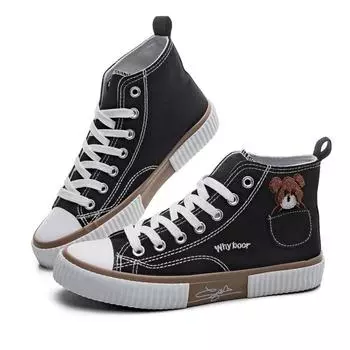 Туфли Bear High-top Shoes Шнуровка Canvas Shoes Board Shoes Вулканизированная обувь Большие размеры Женская обувь 35 белый
