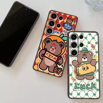 Мягкий силиконовый черный чехол с рисунком медведя для Xiaomi Redmi Note 13 Pro 13C Poco C65 Samsung A55 A35 M35 S24 iPhone 15 защитный противоударный чехол для камеры Samsung Galaxy S10 4G