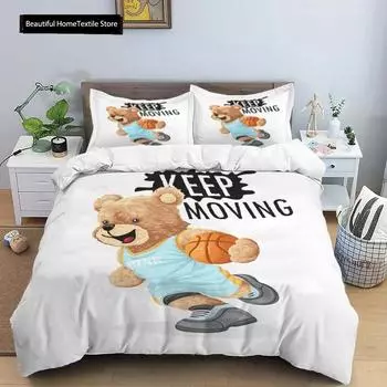 Bear Print Digital Print Polyester Bedding Sets,Girl s Cover,Boys Duvet Cover Set For Teens, Queen Cover 2pcs Pillowcase 70x133cm 2pcs