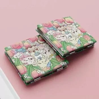Bear Rabbit Portable Pocket Mirror Rose Tulip Pattern Cute Small Mirror Makeup StyleE