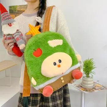 Bear Sheep Apple Pattern Plush Backpack Breathable Shoulder Straps Schoolbag
