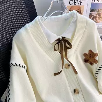 Bear sweater cardigan women s coat 2024 early spring new women s clothing loose and gentle autumn and winter knitted top average size