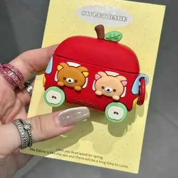 Beatsstudiobuds Earphone Case Beats Studio Buds + Protective Case Niche Style Fun Cartoon All-Inclusive Drop-Resistant Soft Case for Men and Women Beats studio buds Elaine Bear Apple Car + Ring
