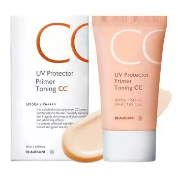 Beaudiani CC Cream 50 мл Тонирующий праймер Основа под макияж Коррекция тона кожи Осветляющий солнцезащитный крем без утечек Защита от УФ-излучения SPF50+, натуральный бежевый, 1 шт.