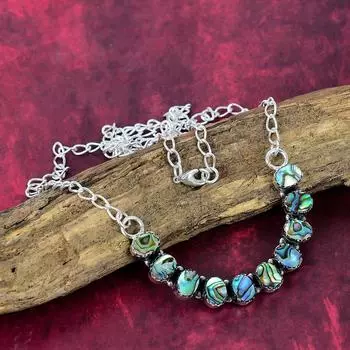 Beautiful Abalone Shell Handmade Gemstone Necklace, 925 Solid Sterling Silver Necklace Jewelry