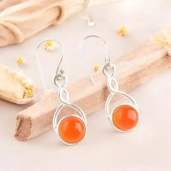 Beautiful Carnelian Gemstone 925 Stamped Silver Handmade Boho Earrings 1.68Inch CE-15-32