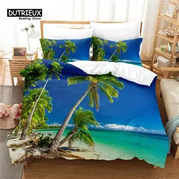Beautiful Coconut Tree Bedding Set, 3Pcs Duvet Cover Set, Soft Comfortable Breathable Duvet Cover, For Bedroom Guest Room Decor EU single(135x200cm)
