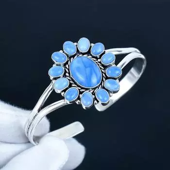 Beautiful Owyhee Opal Gemstone Handmade Cuff Bangle 925 Sterling Silver Cuff Bangle, Owyhee Opal Flower Shape Bracelet For Wife, Unisex Bangle 7 синий