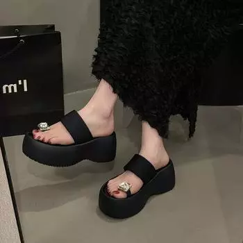 Beautiful set of toe rhinestone slippers for women s summer new small height-increasing sandals 35