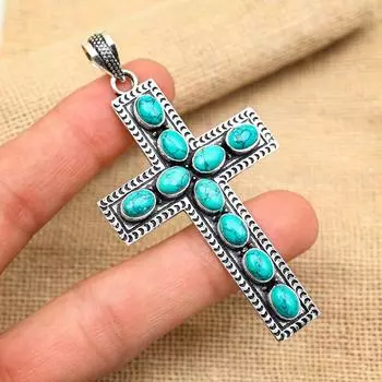 Beautiful Turquoise Gemstone Handmade 925 Solid Sterling Silver Jewelry Pendant