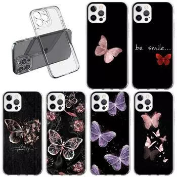 Beauty Pink Butterfly Case For Apple iPhone 11 13 14 12 Pro 7 8 Plus XR X XS Max 6 6S 14Pro Clear Silicone Phone Cover Coque iPhone 14 Pro Max