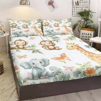 Bed Linen Set Of 3 Pieces For Garden Animals, With Two Pillowcases, Suitable For Bedroom (Cartoon, Garden, Decor) 99cmx199cm