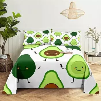 Bedding Polyester Sheets Cartoon Fruit Printing Flat Sheet with 2Pillowcase Bed Sheet Bed Sheet Set King Queen Size Bedding Set 150X230cm(2Pcs)&Flat Sheet