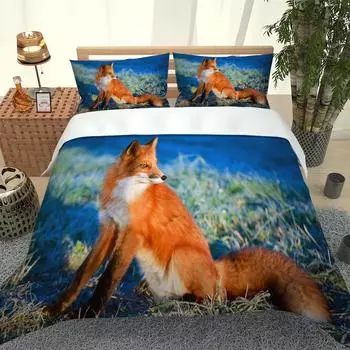 Bedding Sets For Teens Boys 3D Animal Fox Beddings Sets Comforter Cover Set Decorative 3 Piece Duvet Cover With 2 Pillow Shams W90xL190cm