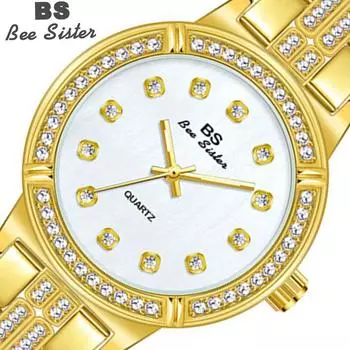 BEE SISTER BS Часы Женские Роскошные Брендовые Модные Розовое Золото Алмазные Кристаллы Женские Часы Наручные Часы со Стразами Женские Without box серебряный